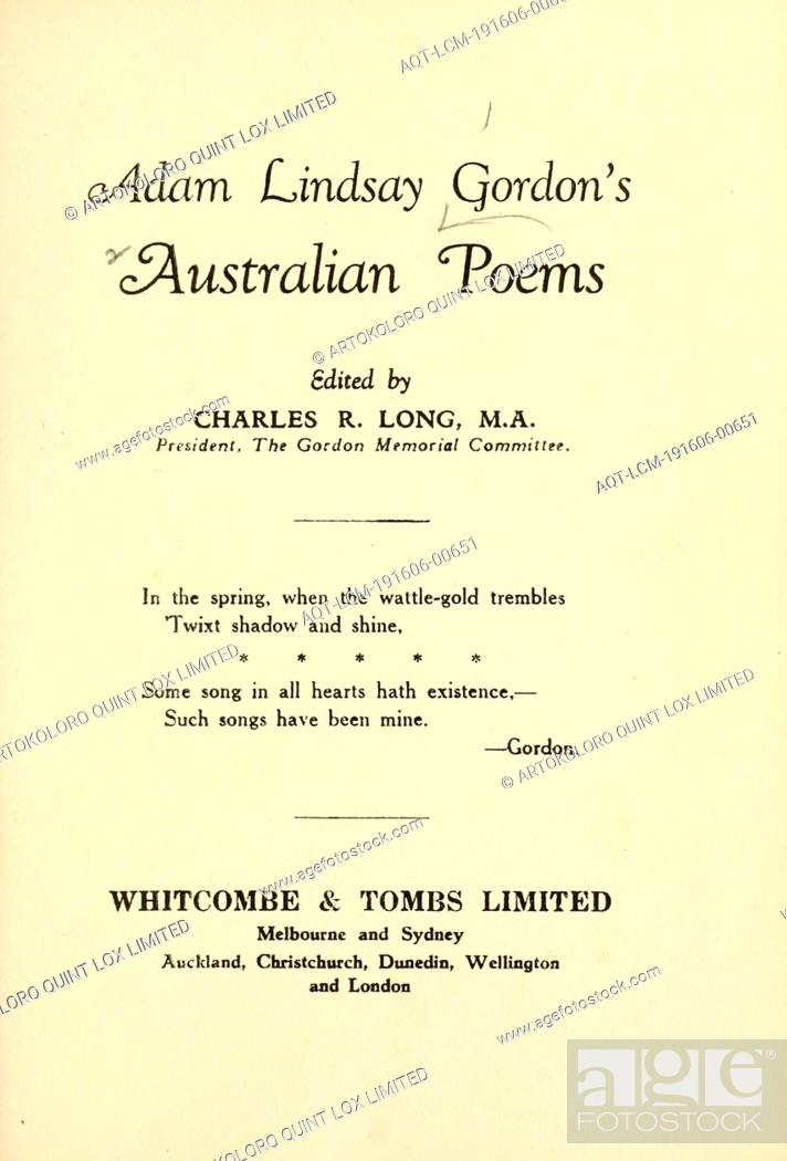 blad uddybe span Australian poems; : Gordon, Adam Lindsay, 1833-1870, Stock Photo, Picture  And Rights Managed Image. Pic. AQT-LCM-191606-00651 | agefotostock