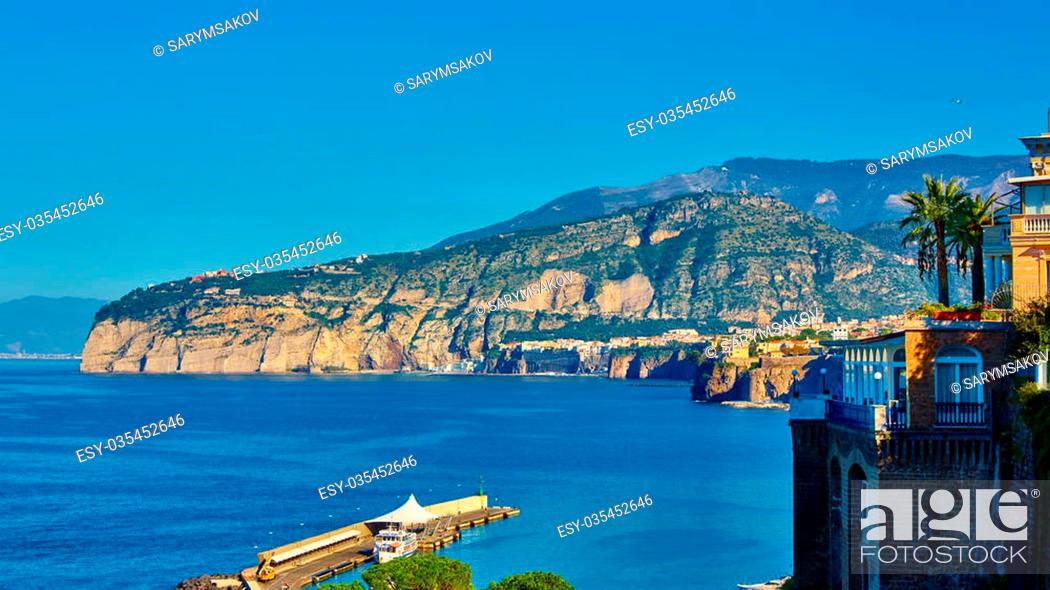 Stock Photo: Sorrento, Italy - July 15, 2013: View from Sorrento. Sorrento is one of the towns of the Amalfi Coast, expensive and most beautiful European resort.