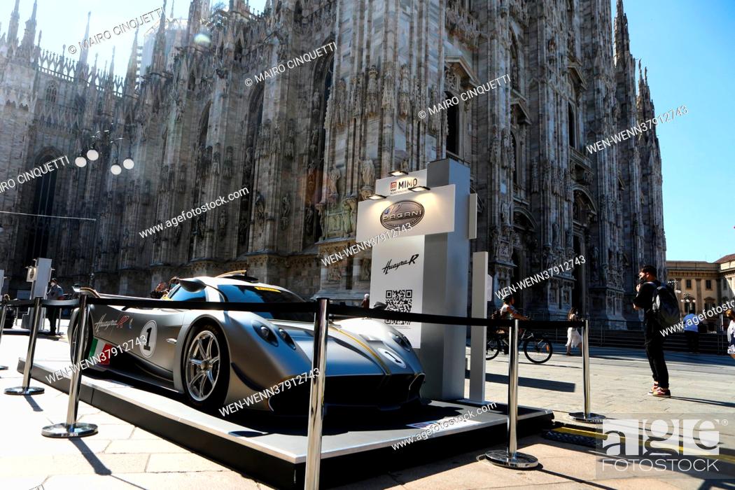 Stock Photo: Inauguration of the Milano Monza Open-air Motorshow (MIMO) in Piazza del Duomo in Milan, Italy. 62 car manufacturers display their new hybrid and electric.