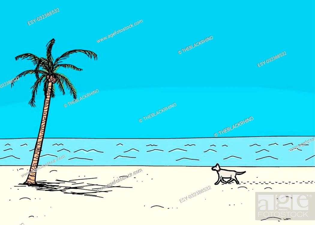 Dog walking on sand in tropical cartoon ocean beach scene, Stock Vector,  Vector And Low Budget Royalty Free Image. Pic. ESY-032388532 | agefotostock