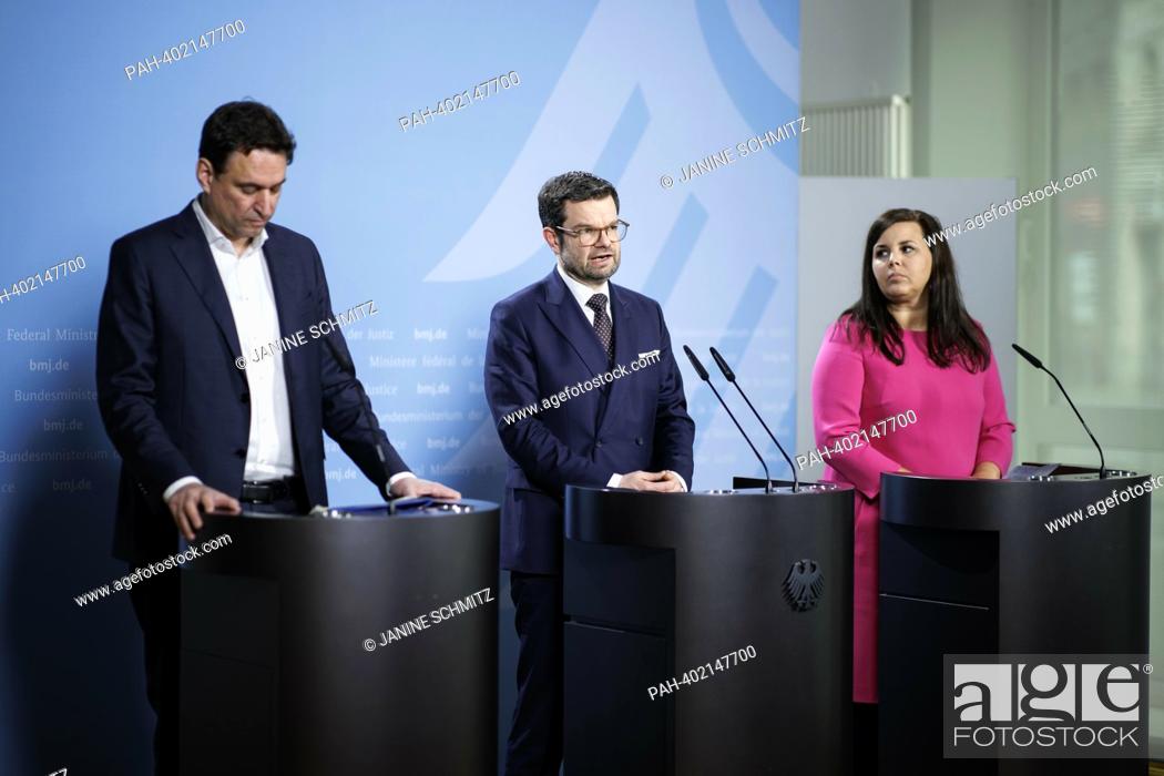 Stock Photo: Marco Buschmann, Federal Minister of Justice, (withte) Georg Eisenreich, Minister of Justice of Bavaria, (l) and Anna Gallina, Senator for Justice of Hamburg.
