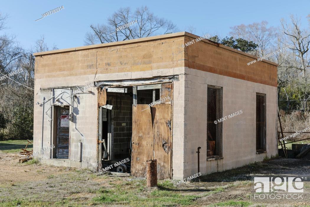 Stock Photo: Abandoned rural gas station building.