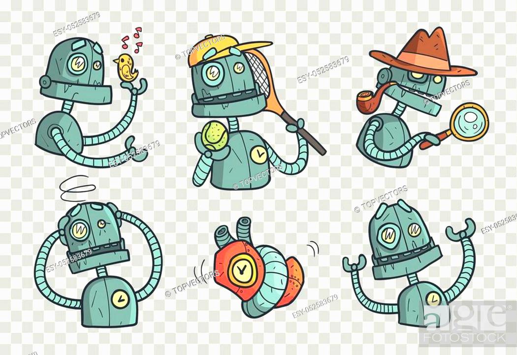 Set with cool metal robot with different emotions. Cartoon mechanical  android in outline style with..., Stock Vector, Vector And Low Budget  Royalty Free Image. Pic. ESY-052583679 | agefotostock
