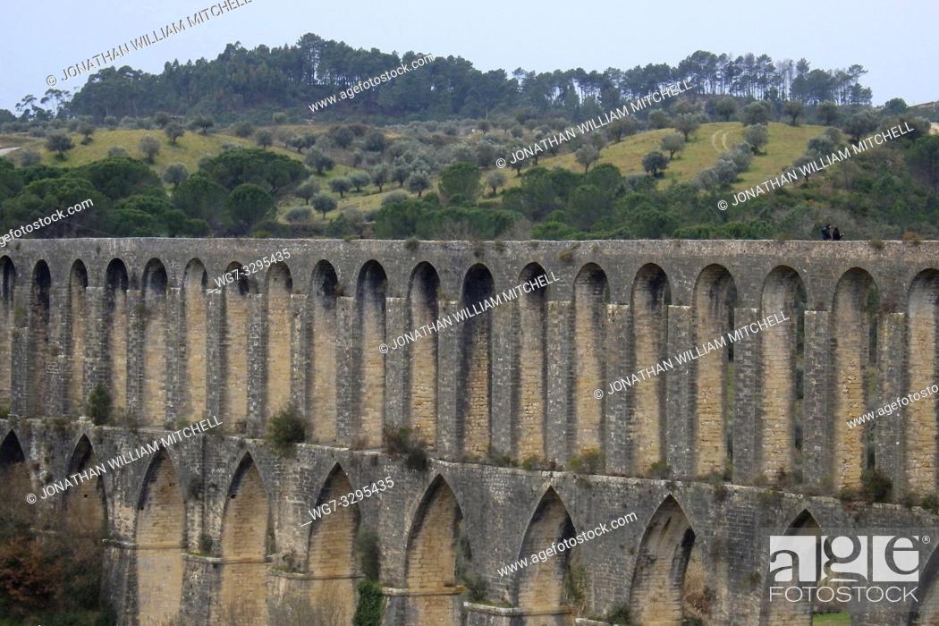Stock Photo: PORTUGAL Tomar -- 2015 -- The aqueduct ( Aqueduto de Pegoes ) of the Convento de Cristo - the one-time headquarters of the Knights Templar near Tomar Portugal.