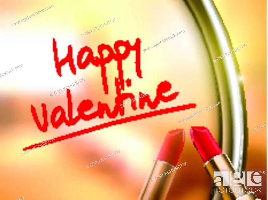 Stock Vector: happy valentine words written by red lipstick.