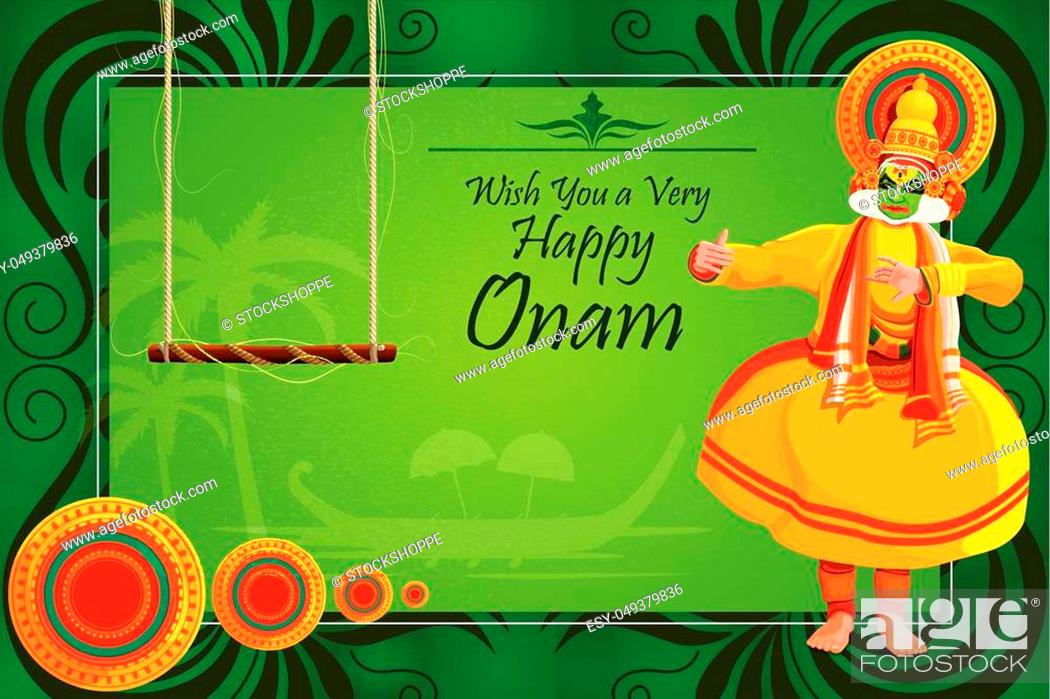 Happy Onam Festival Background with Kathakali dancer Stock Vector Image by  stockshoppe 203224458