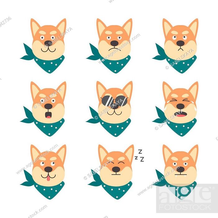 Cartoon character shiba inu cute cool dog with various emotions in  sunglasses and bandana, Stock Vector, Vector And Low Budget Royalty Free  Image. Pic. ESY-057042736 | agefotostock