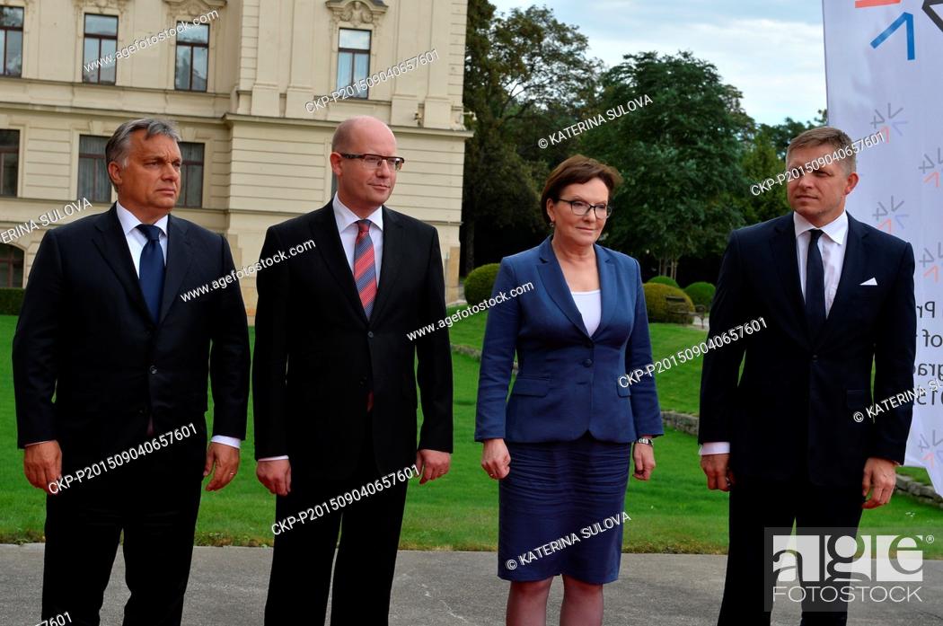 Stock Photo: From left, Hungarian Prime Minister Viktor Orban, Czech Prime Minister Bohuslav Sobotka, Polish Prime Minister Ewa Kopacz.