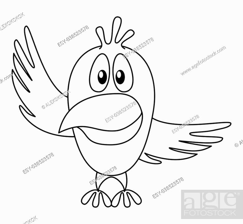 Cheerful cartoon bird with two wings, pointing on top and on right,  contour, Stock Photo, Picture And Low Budget Royalty Free Image. Pic.  ESY-038523578 | agefotostock