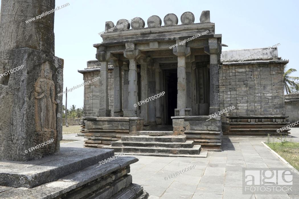 Stock Photo: Front view of Shantinatha Basadi, Basadi Halli jain temple complex, Karnataka, India.