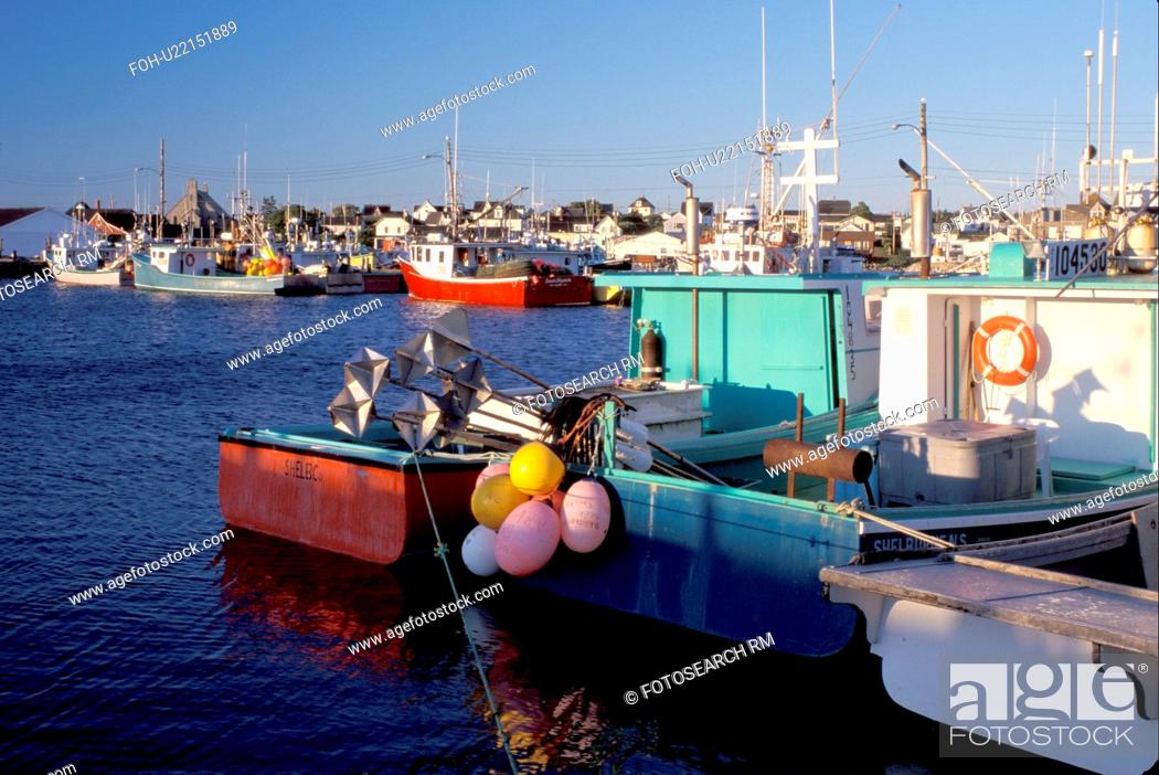 Stock Photo: Nova Scotia, Cape Sable Island, NS, Canada, Fishing boats docked in Clark's Harbor on Cape Sable Island on the Atlantic Ocean.