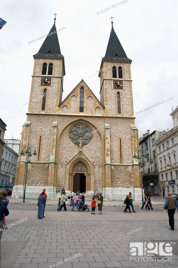 Stock Photo: Facade of the Sarajevos cathedral (Capital de Bosnia Herzegovina), Fachada de la catedral de Sarajevo (Capital from Bosnia Herzegovina).