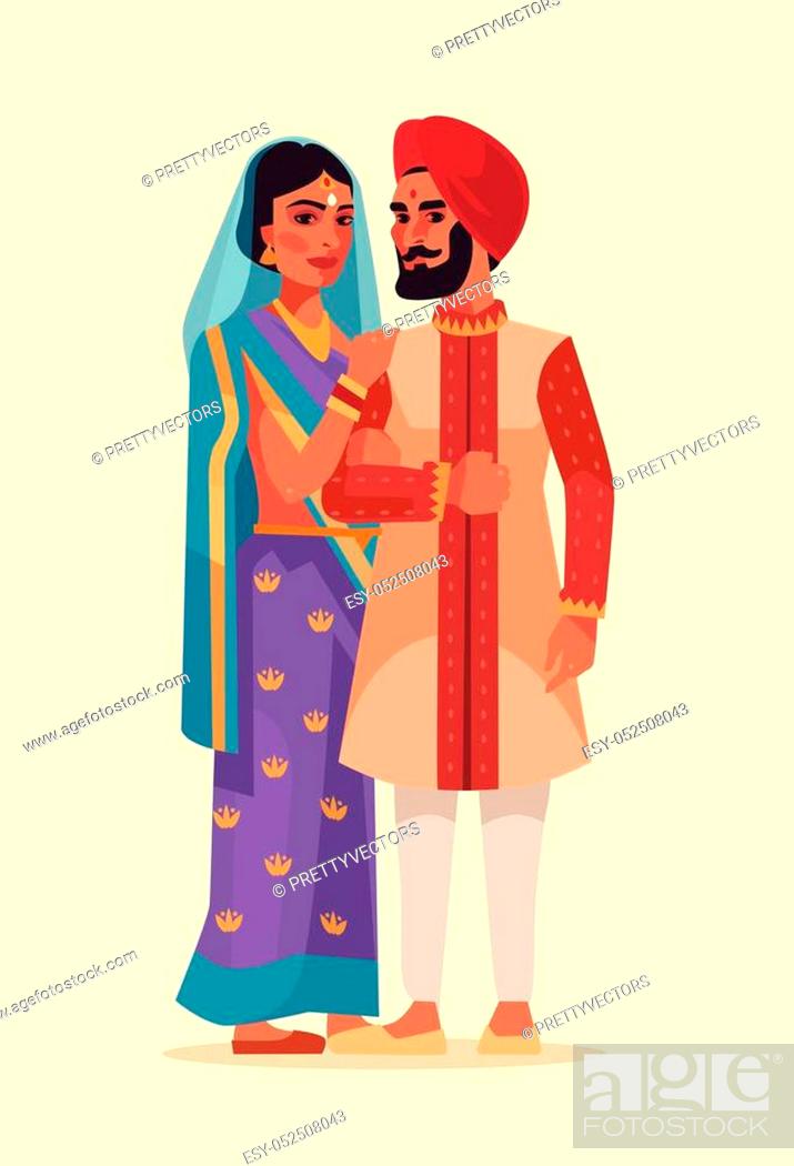Happy Indian couple. Vector flat cartoon illustration, Stock Vector, Vector  And Low Budget Royalty Free Image. Pic. ESY-052508043 | agefotostock