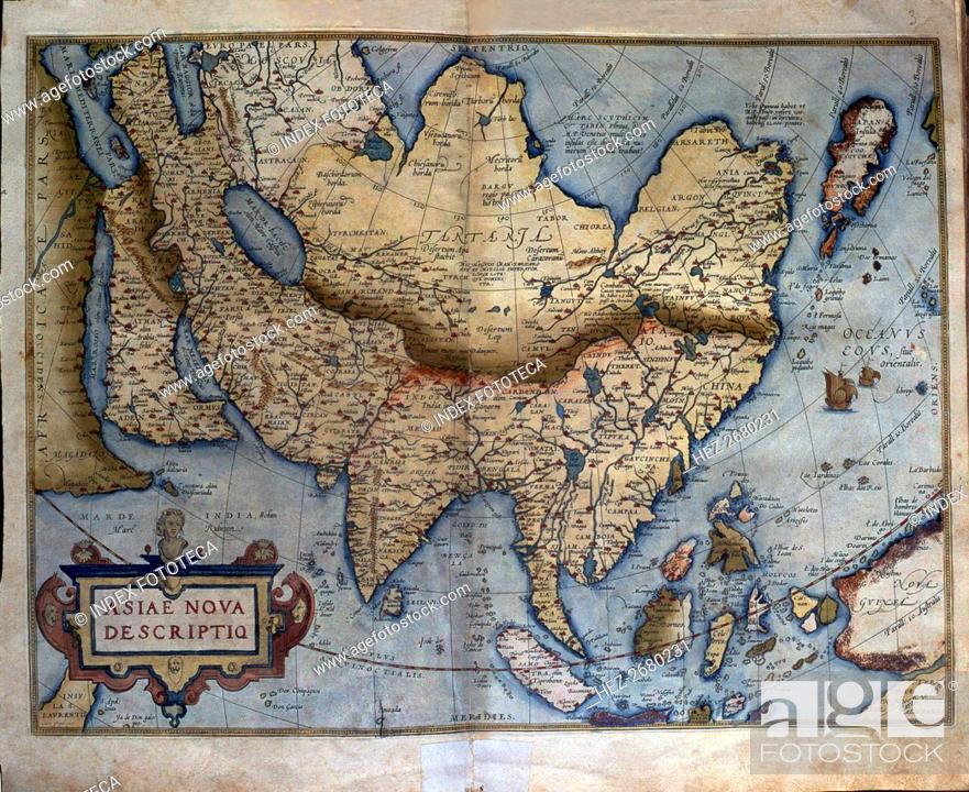 Stock Photo: 'Theatrum Orbis Terrarum' by Abraham Ortelius, Antwerp, 1574, map of the Asian continent.