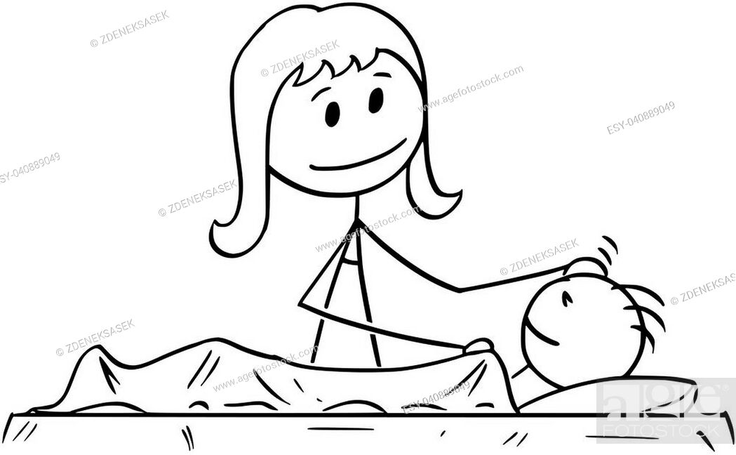 Cartoon stick man drawing conceptual illustration of mother or mom looking  at sleeping son, Stock Vector, Vector And Low Budget Royalty Free Image.  Pic. ESY-040889049 | agefotostock