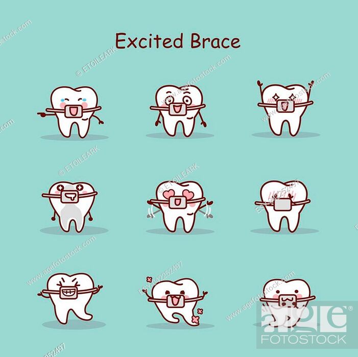 excited cartoon tooth wear brace with various expressions, Stock Vector,  Vector And Low Budget Royalty Free Image. Pic. ESY-042252497 | agefotostock
