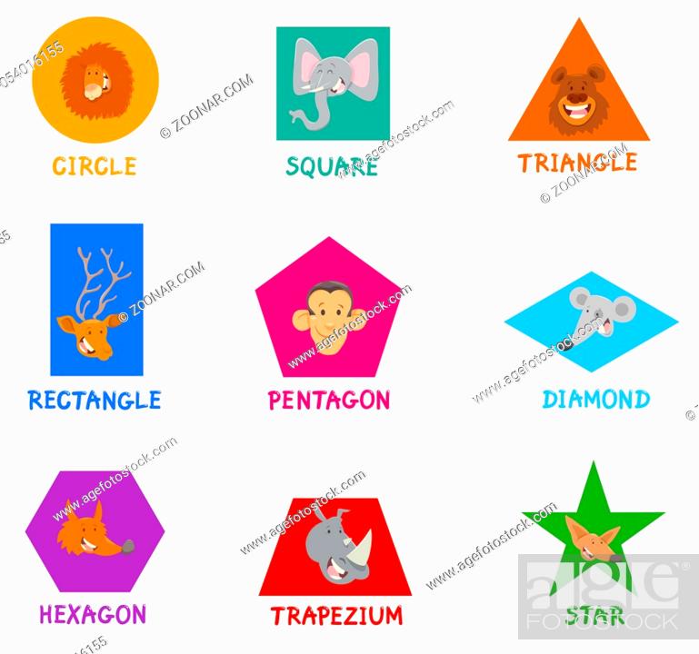 Educational Cartoon Illustration of Basic Geometric Shapes with Captions  and Funny Animal Characters..., Stock Photo, Picture And Low Budget Royalty  Free Image. Pic. ESY-054016155 | agefotostock