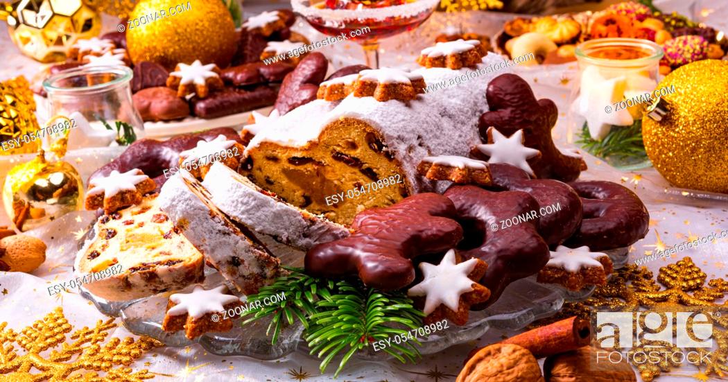 Stock Photo: Christmas marzipan stollen with gingerbread.