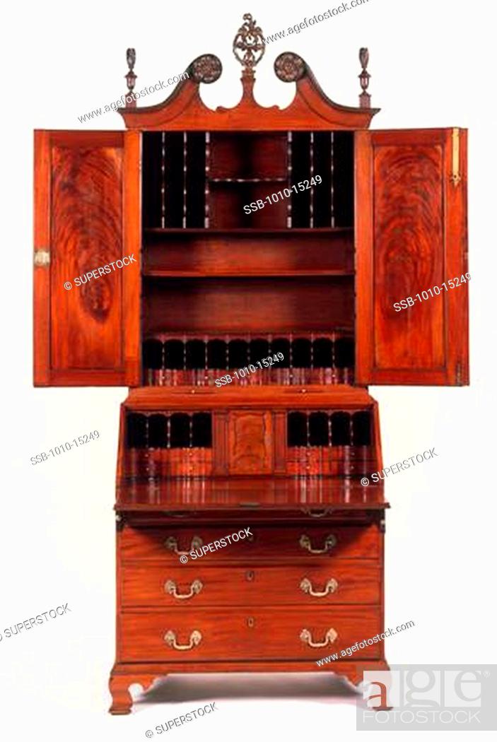 Stock Photo: Chippendale Mahogany Secretary/Bookcase C. 1760 Antique Furniture.