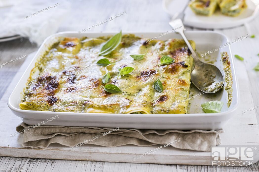 Stock Photo: Spinach and ricotta cannelloni.