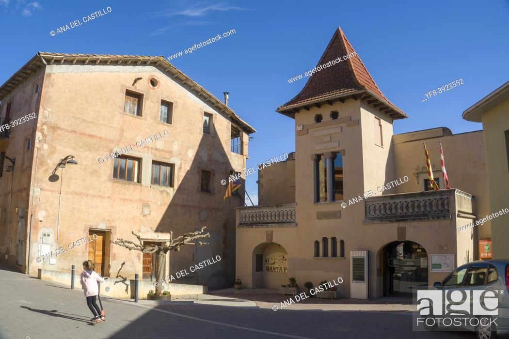 Stock Photo: Santa Pau village in Girona, Catalonia, Spain the city hall.