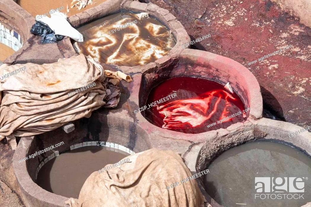 Stock Photo: Tannery in Fez with colors.