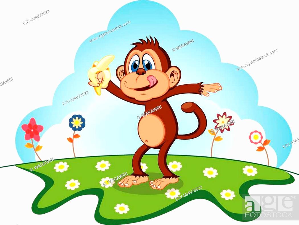 Monkey eat banana cartoon in a garden for your design, Stock Vector, Vector  And Low Budget Royalty Free Image. Pic. ESY-034973523 | agefotostock