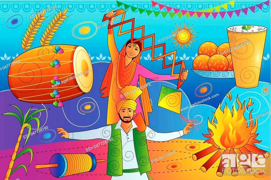 vector illustration of Happy Lohri Punjab festival celebration background,  Stock Vector, Vector And Low Budget Royalty Free Image. Pic. ESY-047728190  | agefotostock