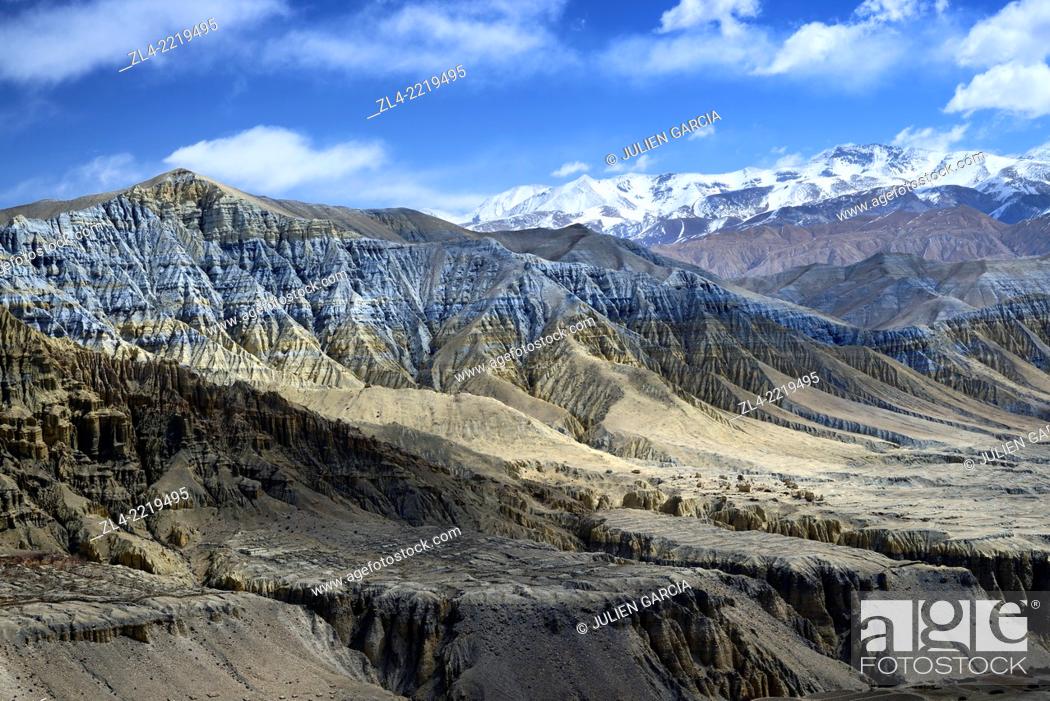 Stock Photo: Mineral landscape near the village of Ghemi. Nepal, Gandaki, Upper Mustang (near the border with Tibet).