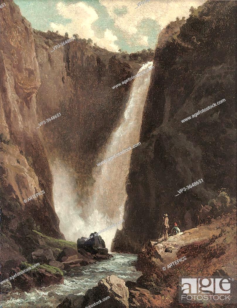 Imagen: Eckersberg Johan Frederick - Hikers Before a Waterfall - Norwegian School - 19th Century.