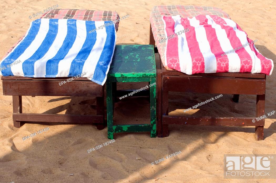 Stock Photo: beach chairs Calangute Goa India Asia.