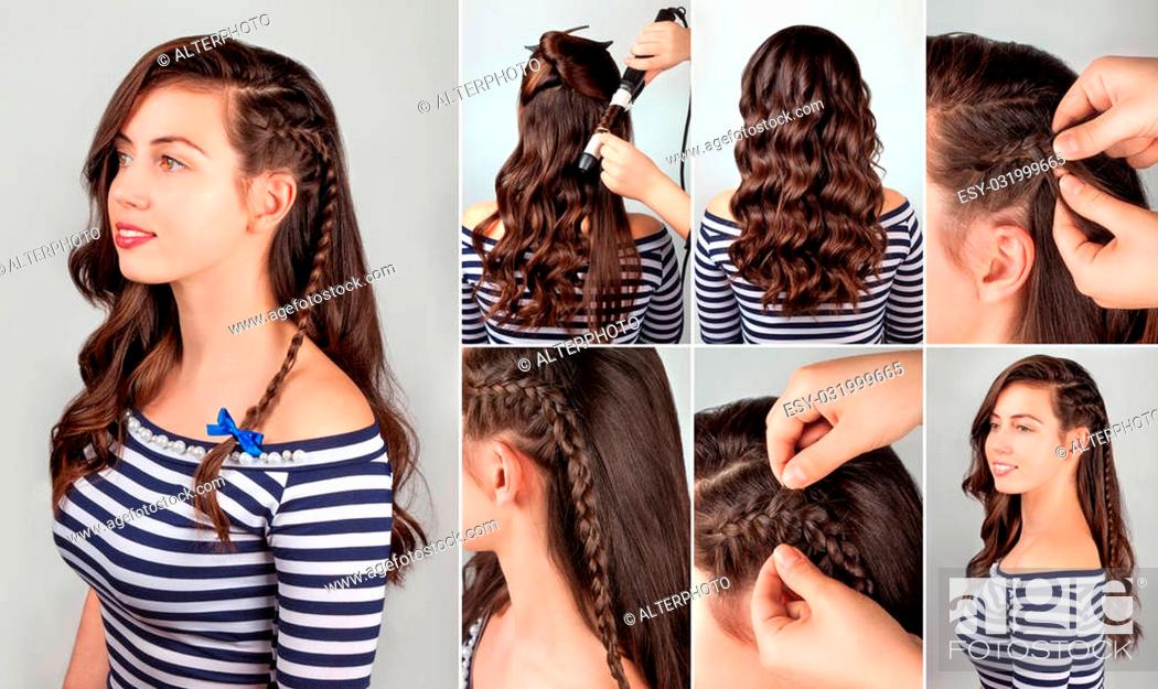 one-side hairstyle on curly hair tutorial. Hairstyle for long hair, Stock  Photo, Picture And Low Budget Royalty Free Image. Pic. ESY-031999665 |  agefotostock