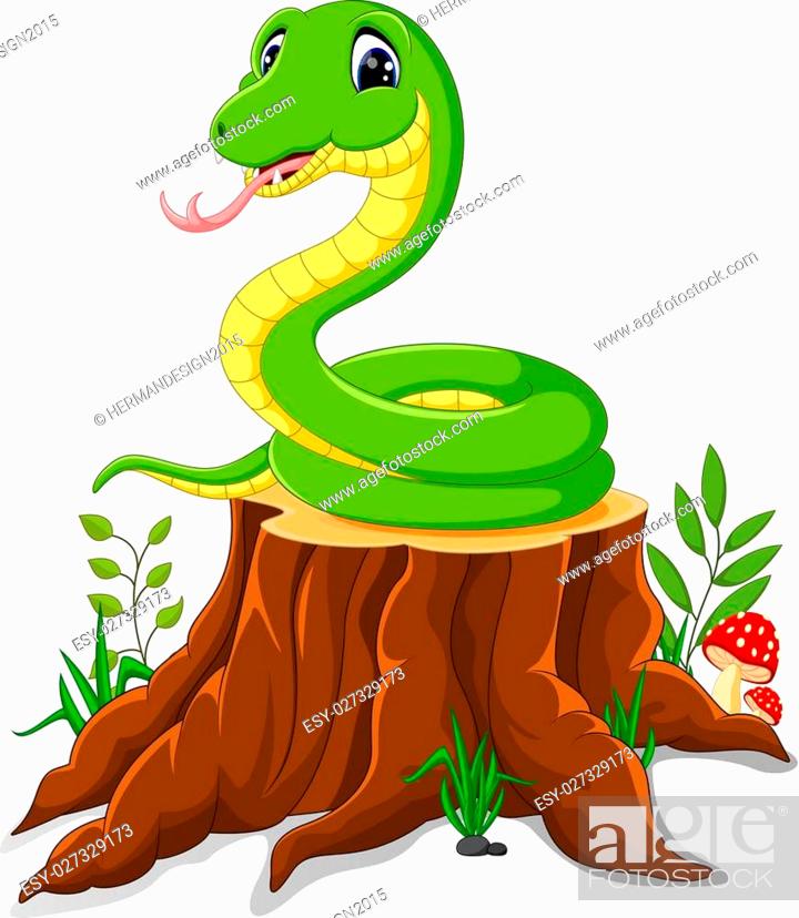 Cartoon funny snake on tree stump, Stock Vector, Vector And Low Budget  Royalty Free Image. Pic. ESY-027329173 | agefotostock
