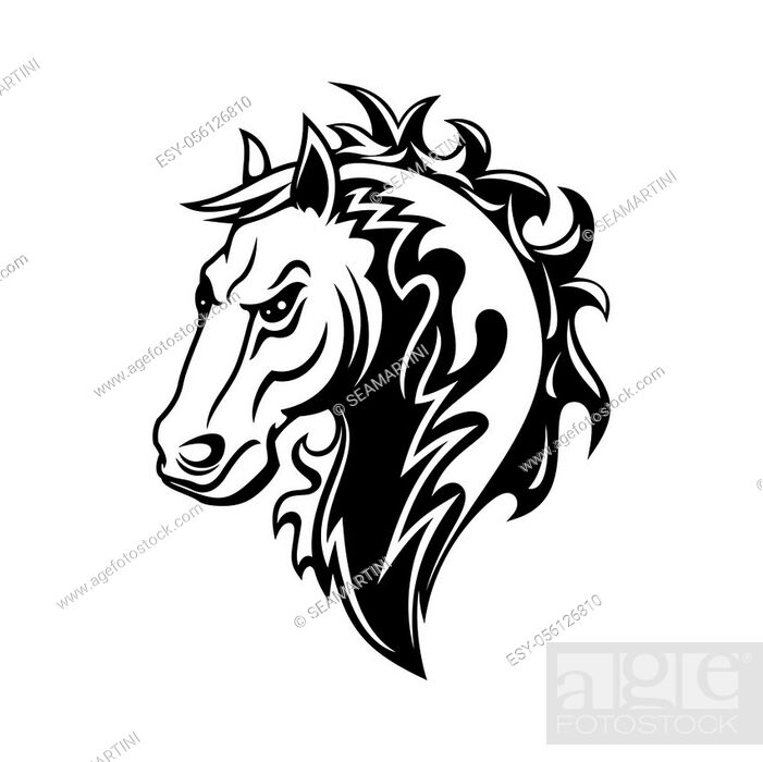 Horse or mustang animal isolated icon, tribal tattoo and equestrian sport  mascot design, Stock Vector, Vector And Low Budget Royalty Free Image. Pic.  ESY-056126810 | agefotostock