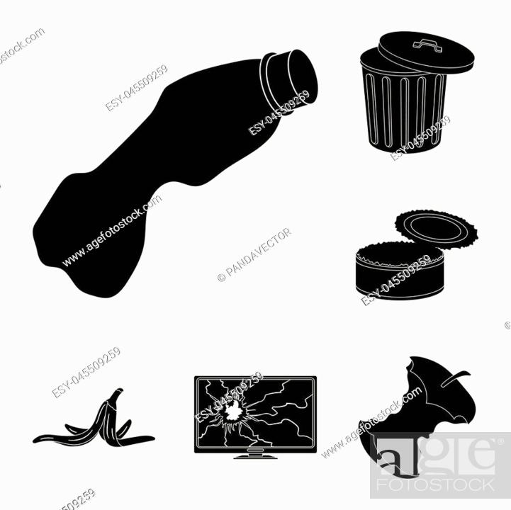 Stock Vector: Garbage and waste black icons in set collection for design. Cleaning garbage vector symbol stock illustration.