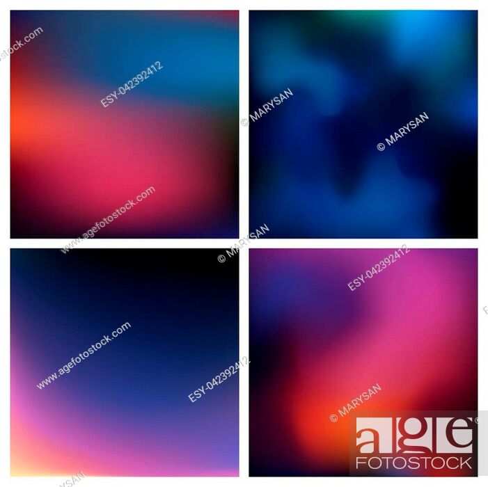 Stock Vector: Abstract vector red blue black blurred background set. 4 colors set. Square blurred blue backgrounds set - sky clouds sea ocean beach colors.
