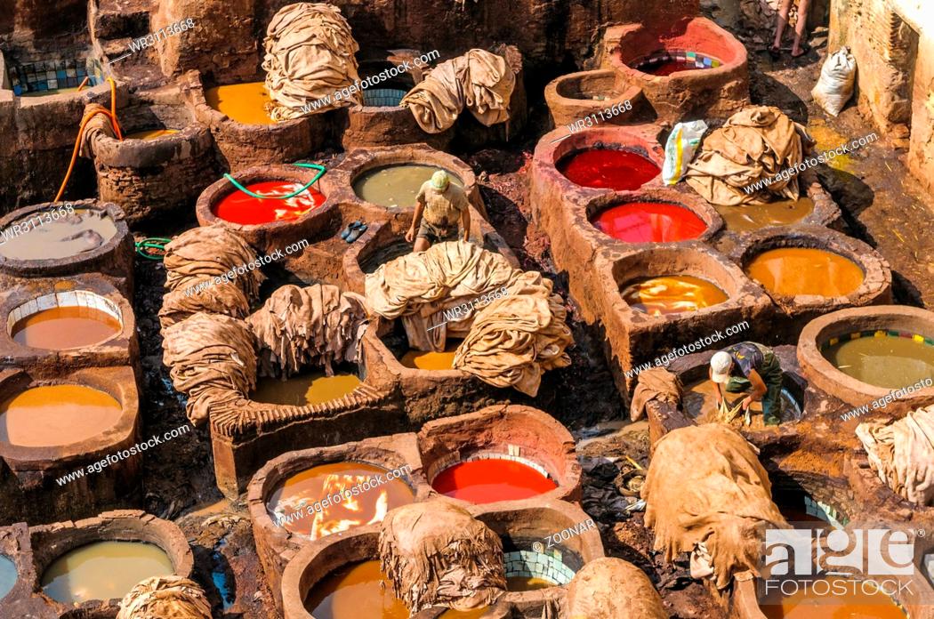 Stock Photo: Tannery in Fez, Morocco.