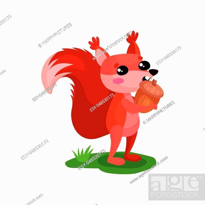 Funny red squirrel standing on green grass and eating acorn, Stock Vector,  Vector And Low Budget Royalty Free Image. Pic. ESY-048530173 | agefotostock