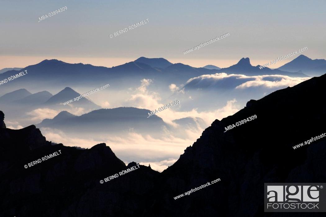 Stock Photo: Germany, Bavaria, Isar-corners, location being-head, gaze Mangfallgebirge, stag-mountain, steed-stone, book-stone, clouds, autumn, Upper Bavaria, Alps.
