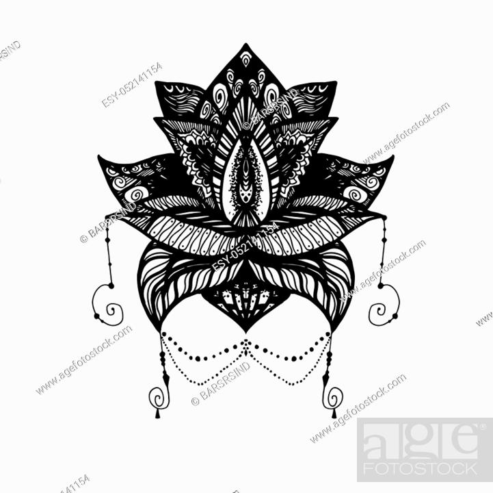 Flower Lotus. Magic symbol for print, tattoo, coloring book, fabric,  t-shirt, cloth in boho style, Stock Vector, Vector And Low Budget Royalty  Free Image. Pic. ESY-052141154 | agefotostock