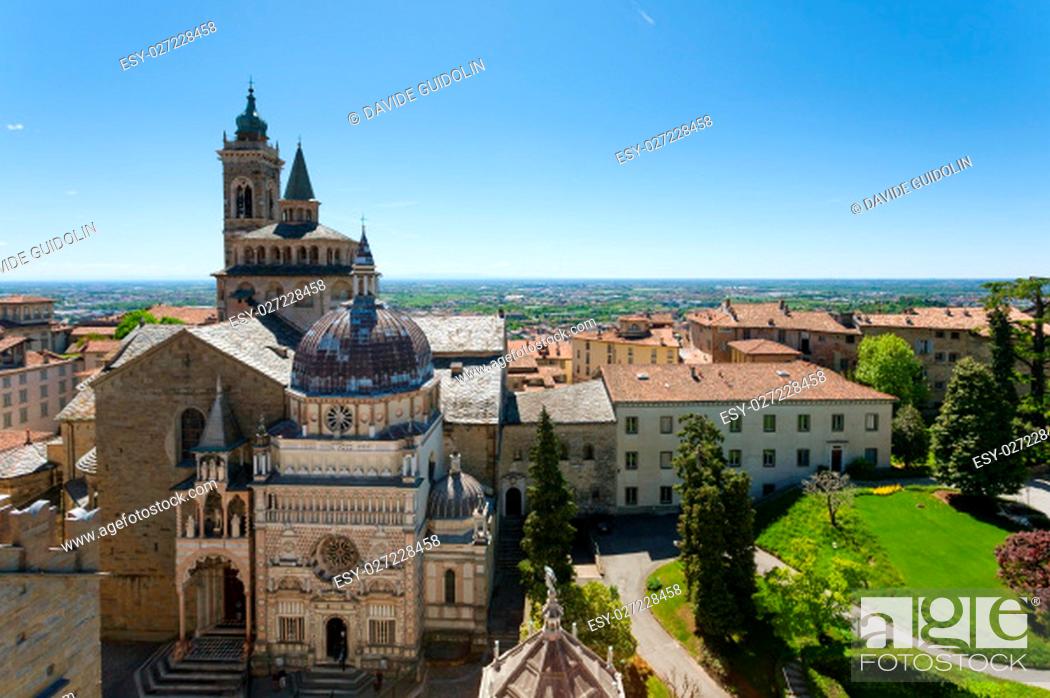 Stock Photo: View of Cathedral in Bergamo, Lombardy, Italy. Saint Mary Major church. Italian panorama.