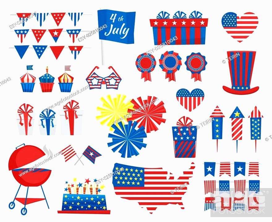 USA celebration cartoon flat national symbols set for independence day  isolated on white background, Stock Vector, Vector And Low Budget Royalty  Free Image. Pic. ESY-025810043 | agefotostock