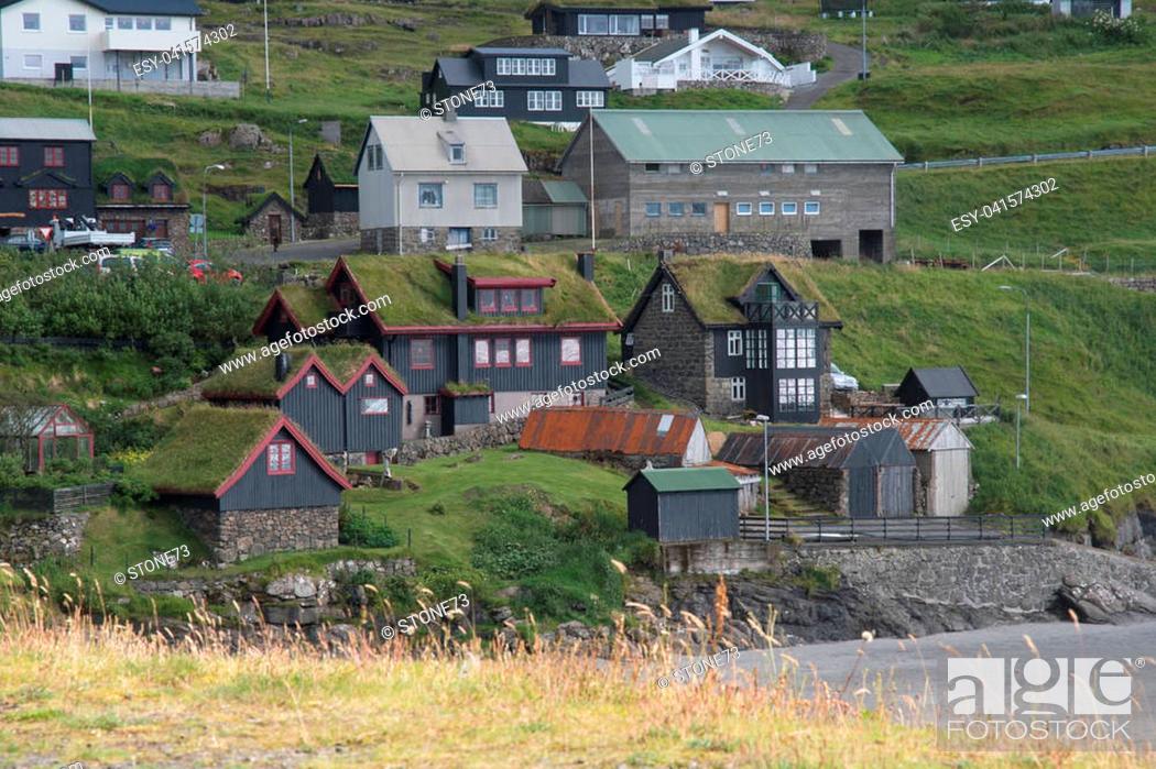 Stock Photo: Kvivik village on Streymoy island at the Faroe Islands.