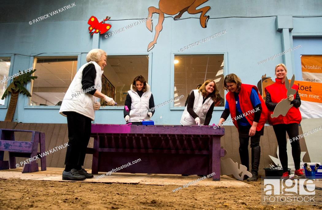 Stock Photo: Dutch Royals at NL Doet voluntary day at the Princess Maxima horse riding school in Den Dolder, The Netherlands, 11 March 2016.