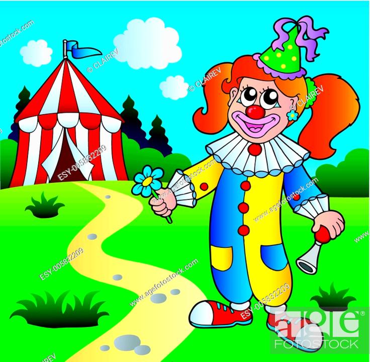 Cartoon clown girl with circus tent, Stock Vector, Vector And Low Budget  Royalty Free Image. Pic. ESY-005832209 | agefotostock