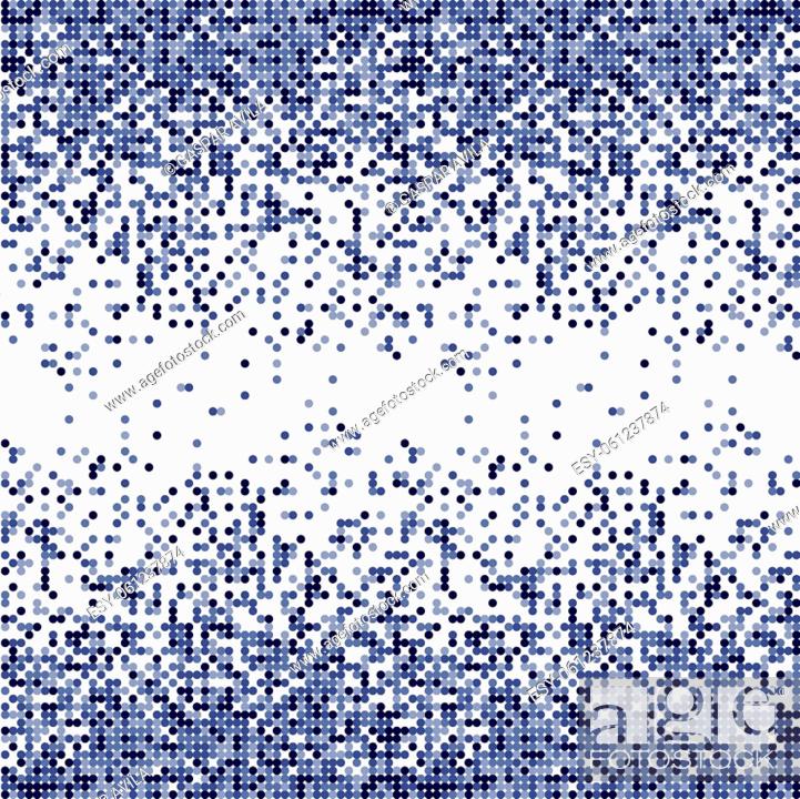 Stock Vector: Columns of tiny circles forming a gradient on a white background. Algorithmic pattern in blue tones.