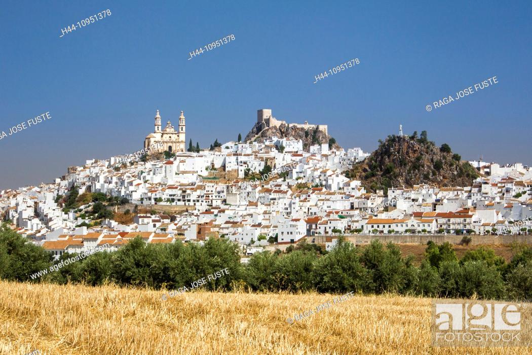 Stock Photo: Cadiz, Incarnation, Olvera, Andalusia, castle, church, village, pueblo, skyline, Spain.