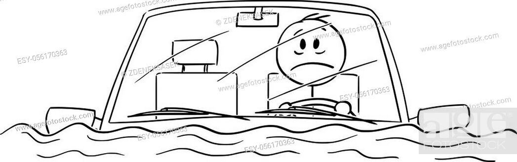 Vector cartoon stick figure drawing conceptual illustration of man or  driver driving car in water..., Stock Vector, Vector And Low Budget Royalty  Free Image. Pic. ESY-056170363 | agefotostock