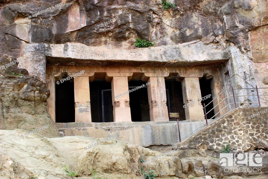 Stock Photo: Cave 6, Facade, Aurangabad Caves, Aurangabad, Maharashtra, India.