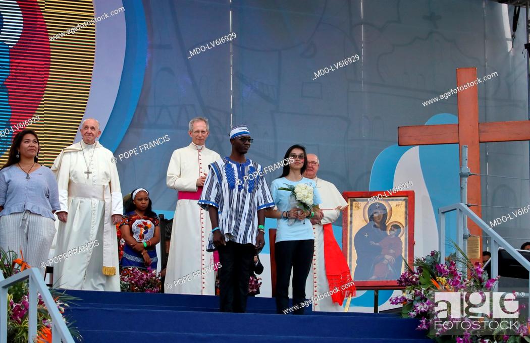 Stock Photo: Opening of World Youth Day presided by Pope Francis at Campo Santa Maria la Antigua - Cinta Costera. Panama, January 24th, 2019.